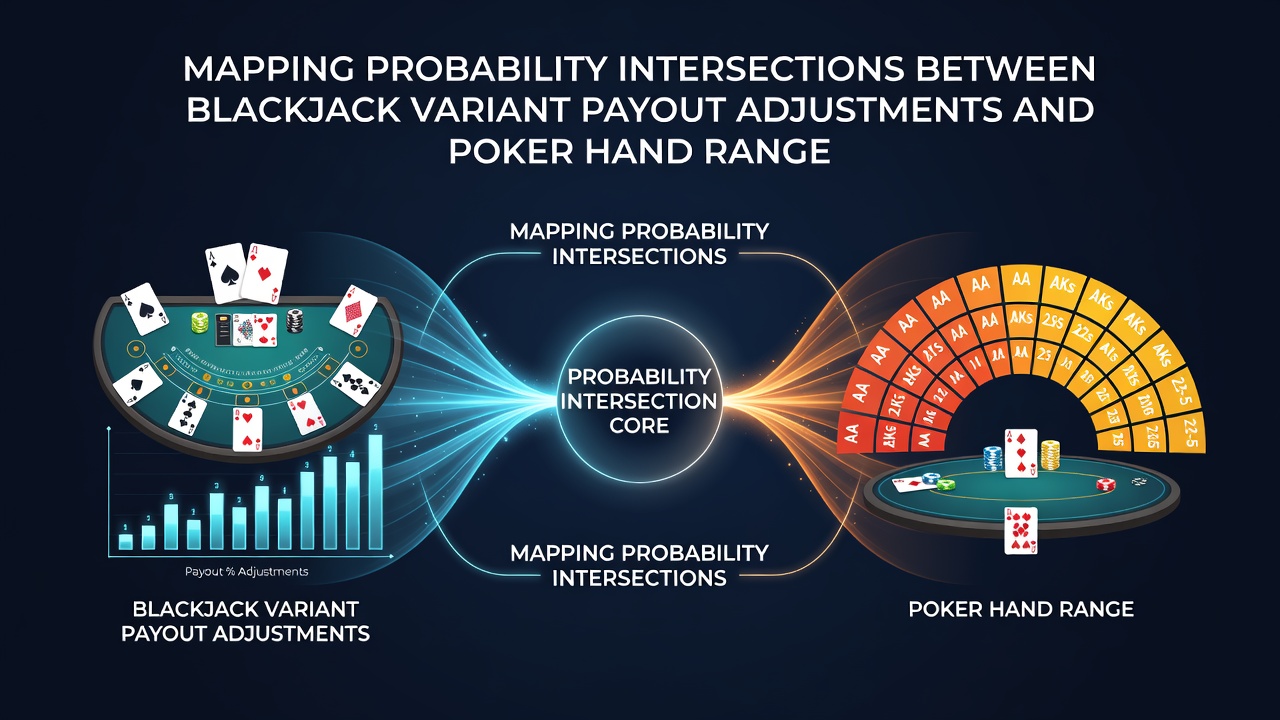 Diagram der illustrerer krydsende sandsynlighedskurver mellem blackjack-udbetalinger og poker-ranges